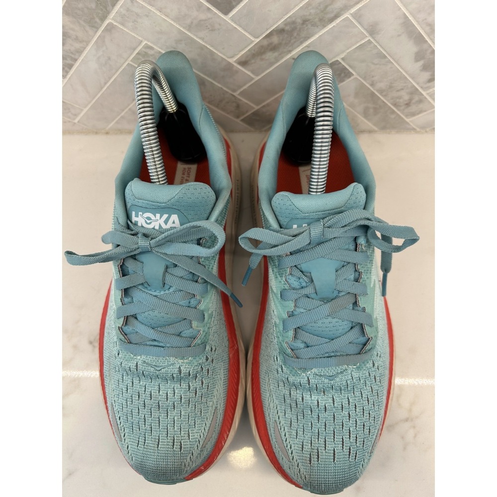 Hoka One One Clifton 8 Running Shoes Womens Size 7B 7 B Light Blue Mesh Sneakers - Picture 5 of 8